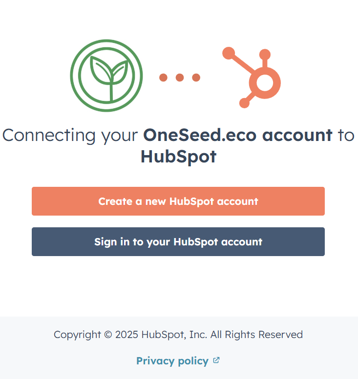 Connecting your OneSeed.eco account to HubSpot